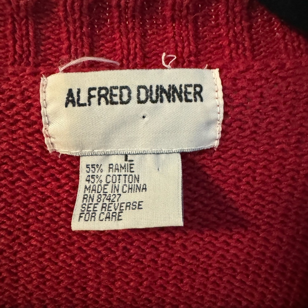 Alfred Dunner Red Floral Embroidered Plaid Button Up Knit Cardigan Grannycore LG - Picture 2 of 11